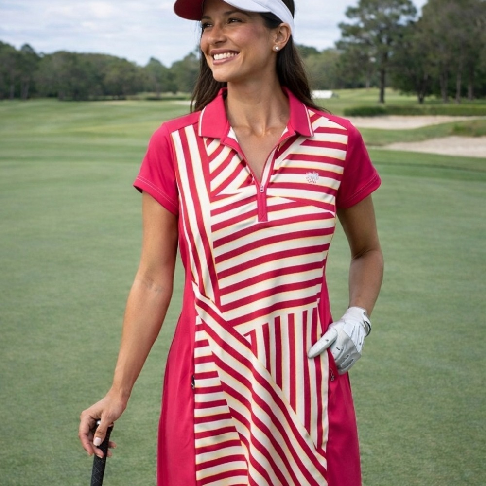 Daily Sports Women's Pink Striped Polo Golf‎ Dress size Large